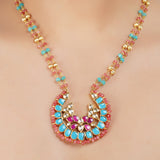 Gold Plated Barsaat Feroza Pink Kundan Necklace Set