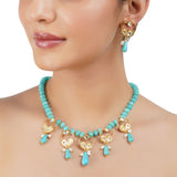 Gold Plated Barsaat Kundan Blue  Necklace Set