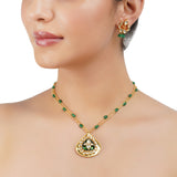 Gold Plated Barsaat Kundan Green Onyx Necklace Set