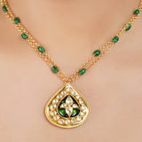 Gold Plated Barsaat Kundan Green Onyx Necklace Set