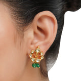 Gold Plated Barsaat Kundan Green Onyx Necklace Set