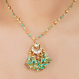 Gold Plated Barsaat Kundan Blue Tassel Necklace Set