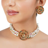 Gold Plated Barsaat Rainbow Zircon Choker Set