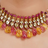 Gold Plated Barsaat Kundan Tourmaline Citrine Choker Set