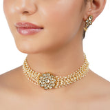 Gold Plated Barsaat Kundan Pearl Choker Set