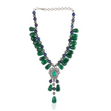 Silver Plated Manihaar Zircon Lapiz Green Onyx Necklace Set