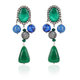 Silver Plated Manihaar Zircon Lapiz Green Onyx Necklace Set