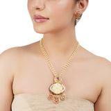 Gold Plated Barsaat White  Carved Rose Coral Zircon Necklace Set
