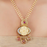 Gold Plated Barsaat White  Carved Rose Coral Zircon Necklace Set