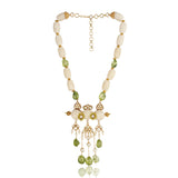 Gold Plated Manihaar White Carved Coral Peridot Necklace Set