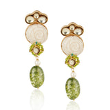 Gold Plated Manihaar White Carved Coral Peridot Necklace Set