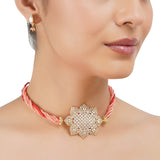 Gold Plated Barsaat Zircon Lotus Coral Choker Set