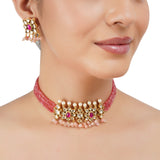 Gold Plated Barsaat Kundan Pink Choker Set