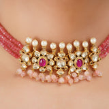 Gold Plated Barsaat Kundan Pink Choker Set
