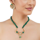 Gold Plated Barsaat Kundan Green Onyx Necklace Set