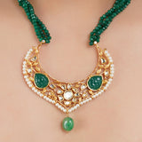 Gold Plated Barsaat Kundan Green Onyx Necklace Set