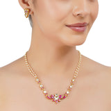 Gold Plated Lotus Kundan Pearl Necklace Set