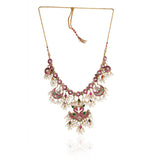 Gold Plated Red Kundan Gutapasalu Peacock Necklace Set