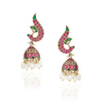 Gold Plated Red Kundan Gutapasalu Peacock Necklace Set