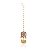Gold Plated Vivaah Red Green Flower Kundan Tikka