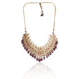 Gold Plated Red Green Kundan Peacock Necklace Set