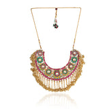 Gold Plated Navrattan Kundan Tassel Necklace Set