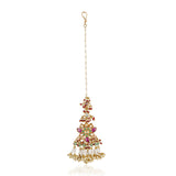 Gold Plated Vivaah Kundan Red Green Floral Tikka