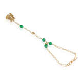 Gold Plated Vivaah Green Kundan Haathphool Pair