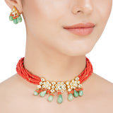 Kanchan Kndan Dark Coral Necklace Set