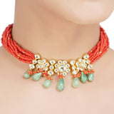 Kanchan Kndan Dark Coral Necklace Set