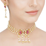 Kanchan Kundan Red  Necklace Net