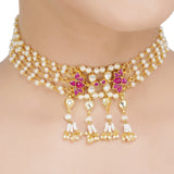 Kanchan Kundan Red  Necklace Net