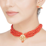 Kanchan Coral Kundan Necklace Set