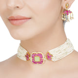 Kanchan Red Kundan Flower Necklace Set