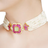 Kanchan Red Kundan Flower Necklace Set
