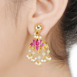 Kanchan Red Kundan Flower Necklace Set