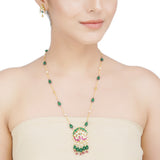 Kanchan Red Green Peacock Necklace Set