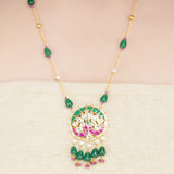 Kanchan Red Green Peacock Necklace Set
