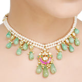 Kanchan Chand Kundan Green Necklace Set