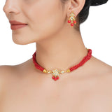Kanchan Dark Coral Kundan Necklace Set