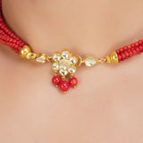 Kanchan Dark Coral Kundan Necklace Set