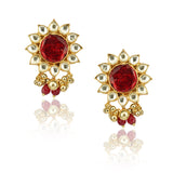 Gold Plated Barsaat Red Kundan Flower Pendant Set