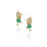 Gold Plated Kundal Green Onyx  Kundan Flower Earcuff Pair