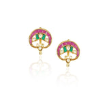 Gold Plated Kundal Red Green Kundan Earcuff Pair