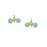 Gold Plated Kundal Turquoise Carved Flower Earcuff Pair