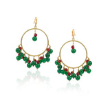 Gold Plated Balan Green Onyx Garnet Hoops