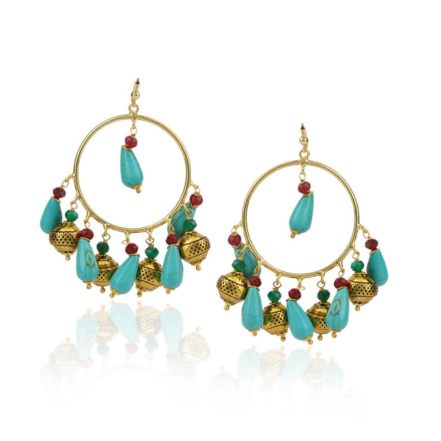 Gold Plated Balan Turquoise Gold Beads Hoops