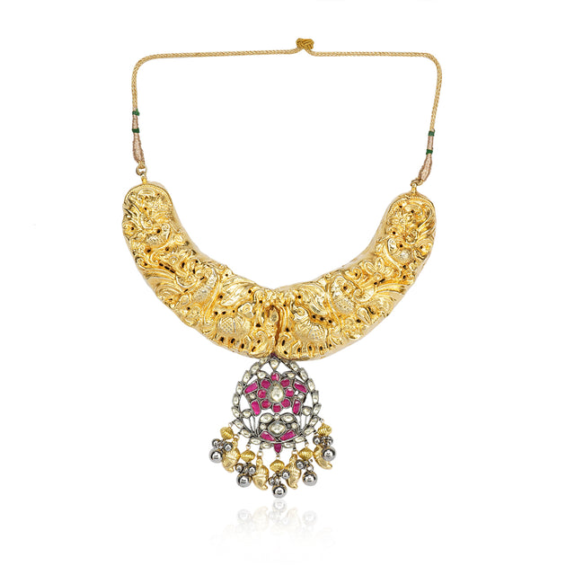 Gold & Silver Plated Leela Hasli Kundan Statement Necklace Set