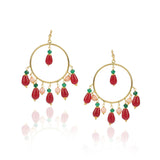 Gold Plated Balan Ruby Jade Coral Hoops