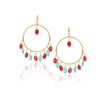 Gold Plated Balan Fluorite & Jade Hoops